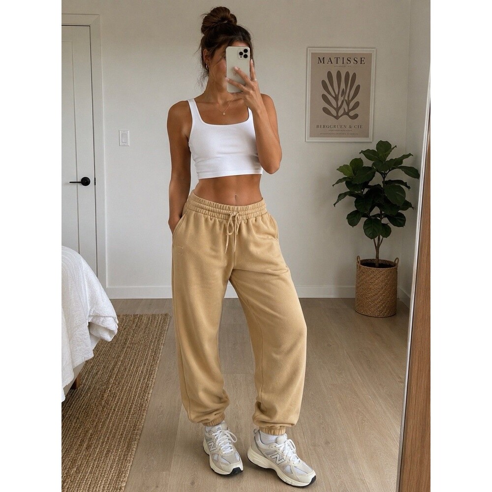 Tna Sweatpants Womens Small Beige COZYAF Fleece Jogger Elastic Waist Lounge
